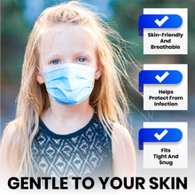 Load image into Gallery viewer, Kid's Disposable 3 Layer Masks - Blue - 50 Pack