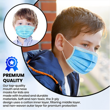 Load image into Gallery viewer, Kid's Disposable 3 Layer Masks - Blue - 50 Pack