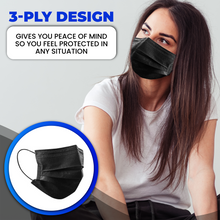 Load image into Gallery viewer, Adult Disposable 3 Layer Masks - Black - 50 Pack